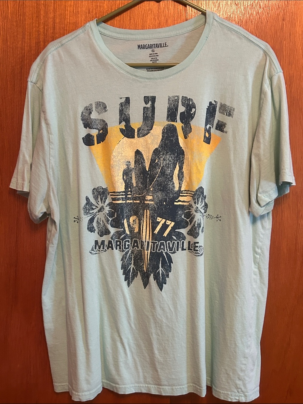 Margaritaville Pale Blue Short Sleeve Tee with Surf Graphic